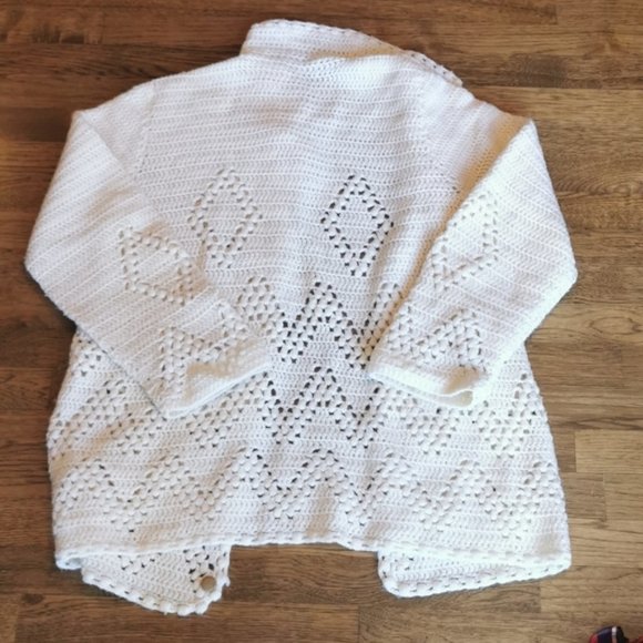 Vintage CottageCore Cream Hand Knit Sweater Cardigan Large - Picture 2 of 7